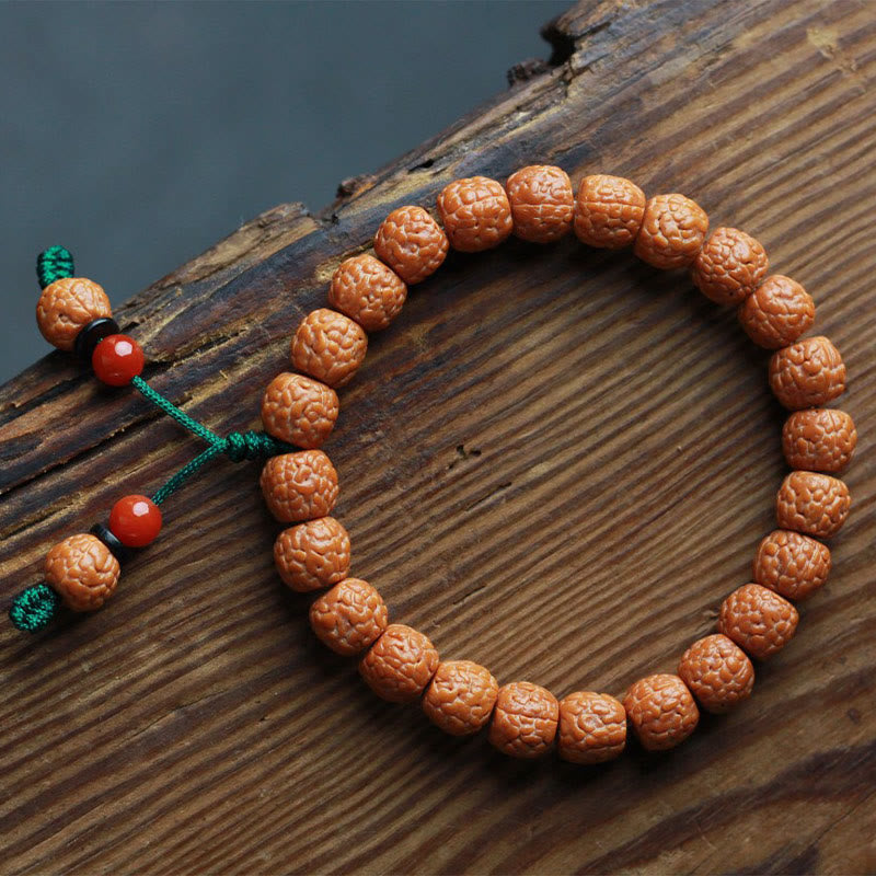 Braccialetto della ricchezza in agata di semi di Bodhi e rudraksha tibetano di Buddha Stones