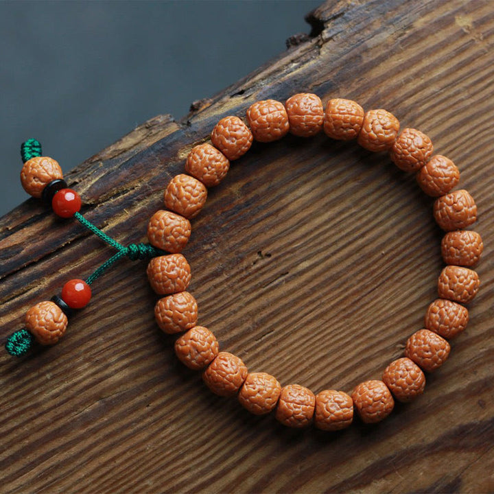 Braccialetto della ricchezza in agata di semi di Bodhi e rudraksha tibetano di Buddha Stones