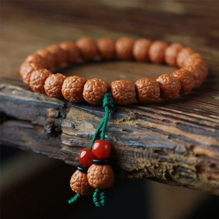 Braccialetto della ricchezza in agata di semi di Bodhi e rudraksha tibetano di Buddha Stones