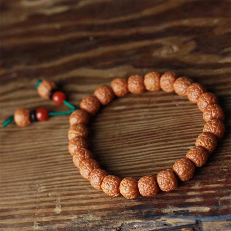 Braccialetto della ricchezza in agata di semi di Bodhi e rudraksha tibetano di Buddha Stones