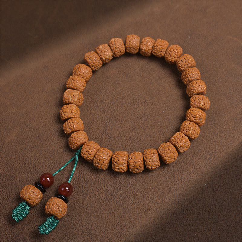 Braccialetto della ricchezza in agata di semi di Bodhi e rudraksha tibetano di Buddha Stones