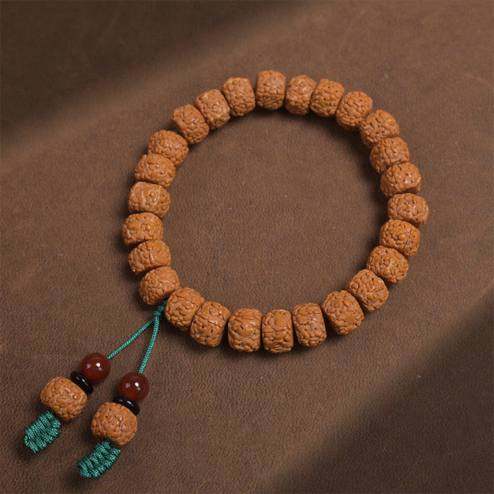 Braccialetto della ricchezza in agata di semi di Bodhi e rudraksha tibetano di Buddha Stones