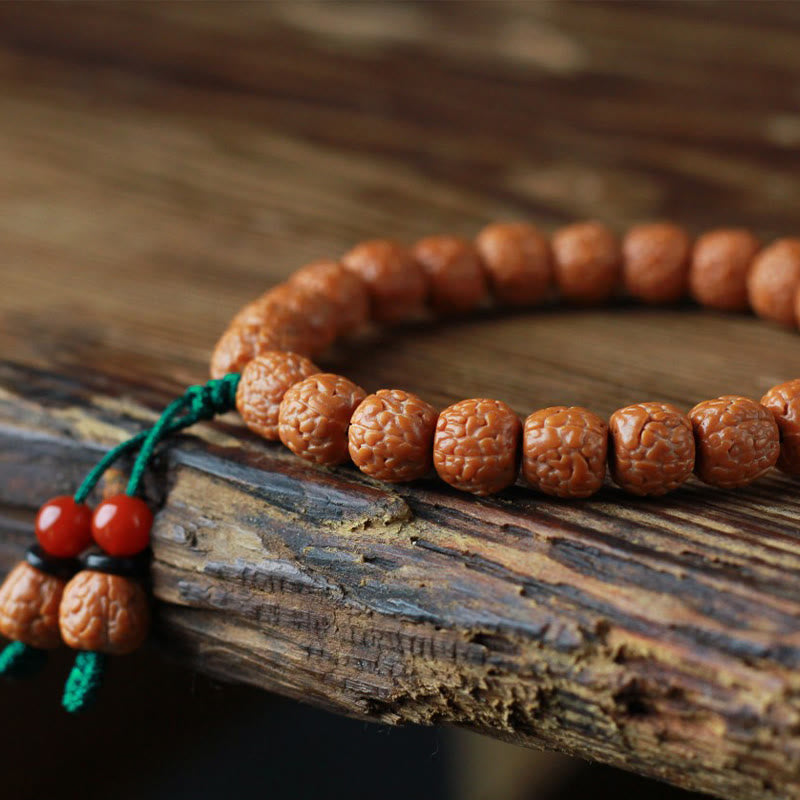 Braccialetto della ricchezza in agata di semi di Bodhi e rudraksha tibetano di Buddha Stones