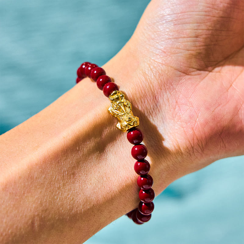 Braccialetto di benedizione Pixiu con perline di cinabro naturale Buddha Stones