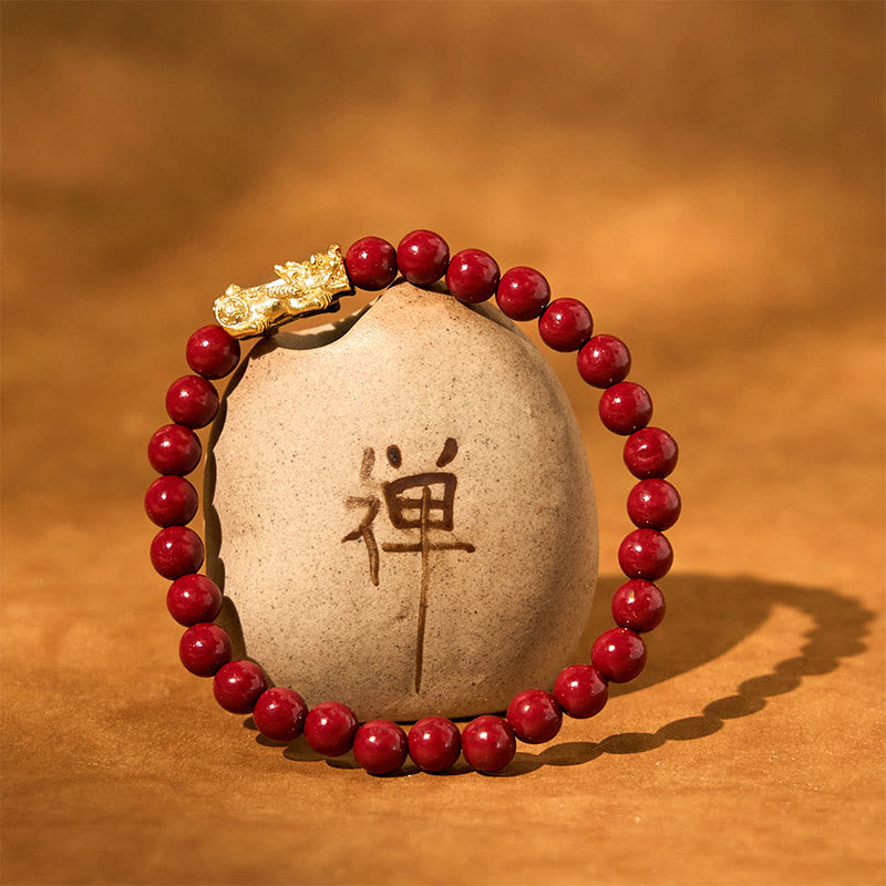 Braccialetto di benedizione Pixiu con perline di cinabro naturale Buddha Stones