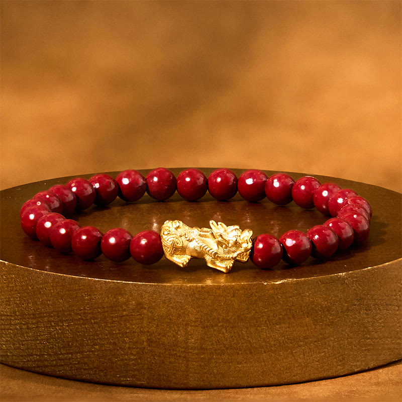 Braccialetto di benedizione Pixiu con perline di cinabro naturale Buddha Stones