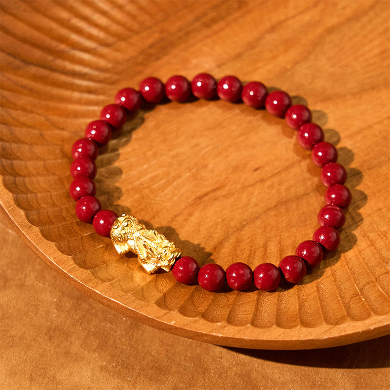 Braccialetto di benedizione Pixiu con perline di cinabro naturale Buddha Stones
