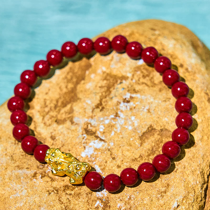 Braccialetto di benedizione Pixiu con perline di cinabro naturale Buddha Stones