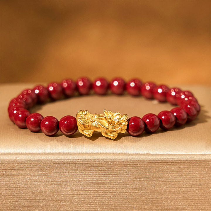 Braccialetto di benedizione Pixiu con perline di cinabro naturale Buddha Stones