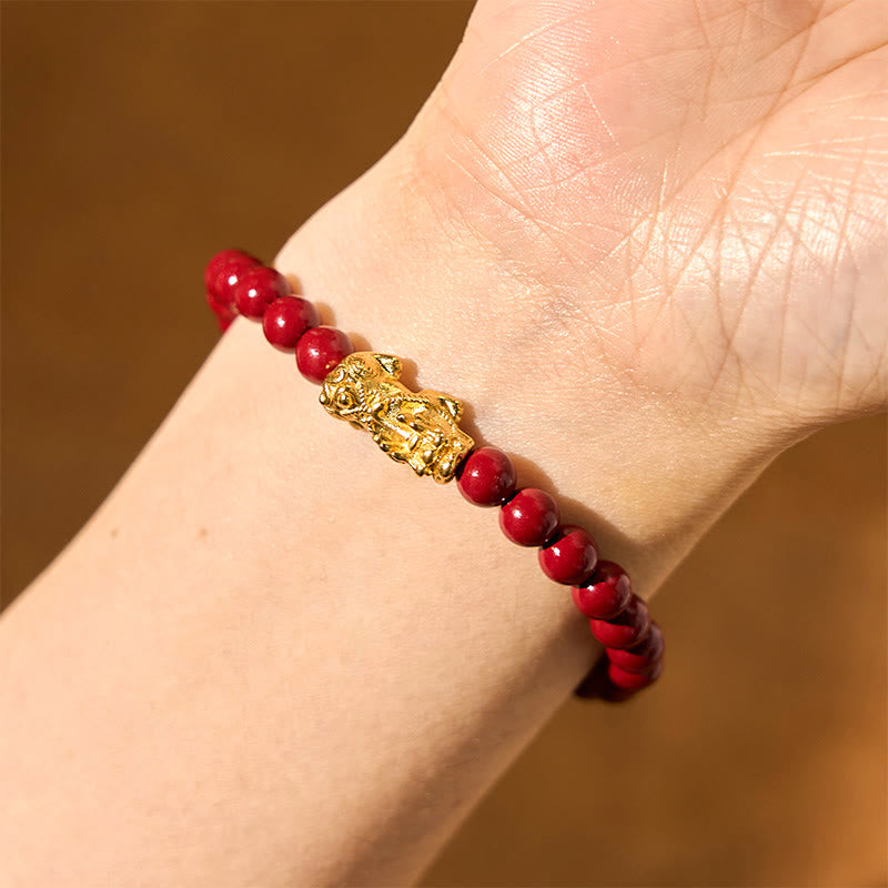 Braccialetto di benedizione Pixiu con perline di cinabro naturale Buddha Stones