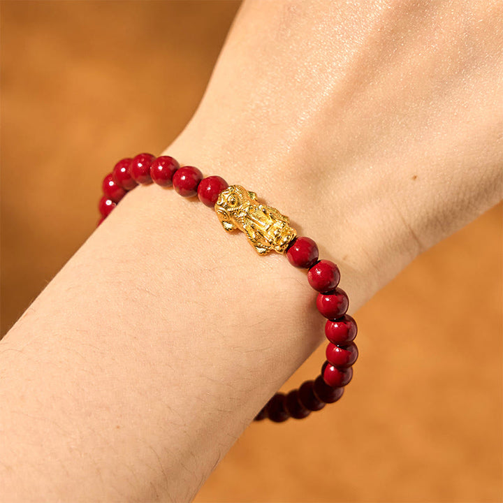 Braccialetto di benedizione Pixiu con perline di cinabro naturale Buddha Stones