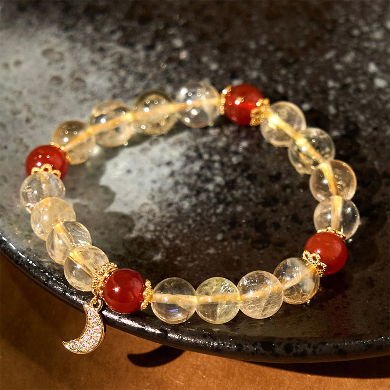 Bracciale Buddha Stones Citrino Agata Rossa Luna Prosperità