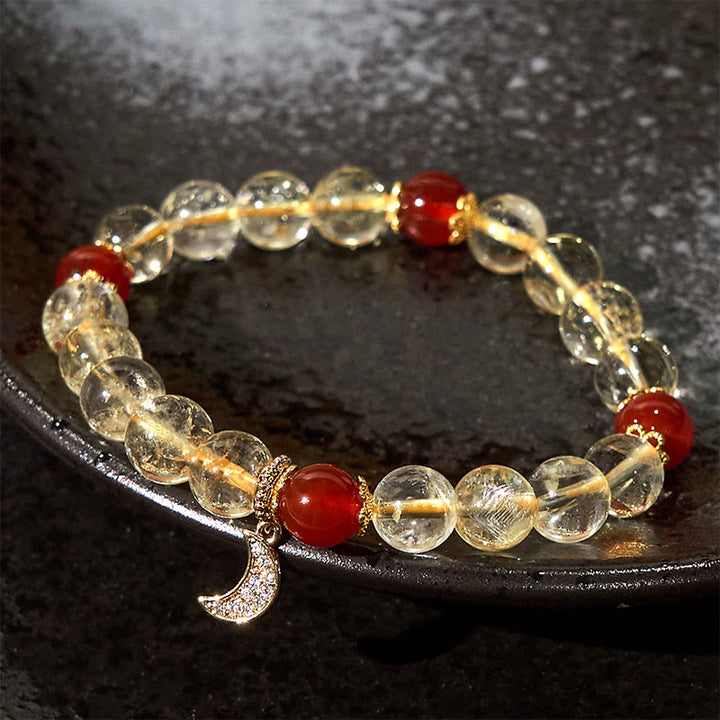 Bracciale Buddha Stones Citrino Agata Rossa Luna Prosperità