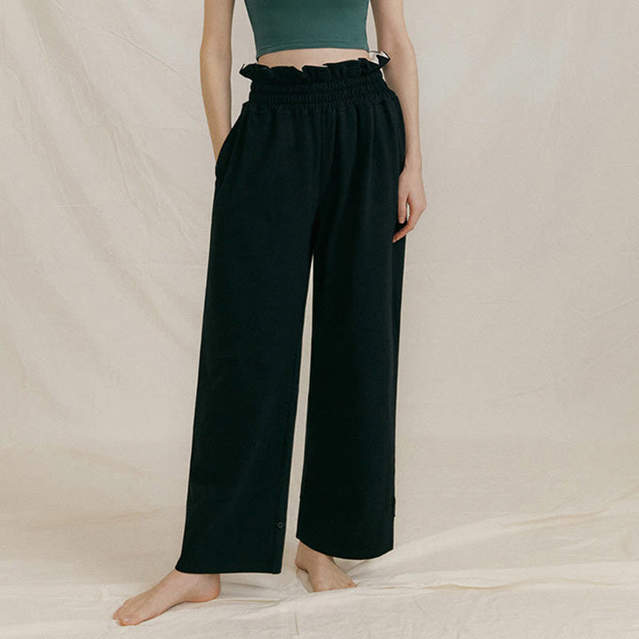 Pantaloni larghi casuali in spandex con fibbia Buddha Stones da donna con tasche - image 12