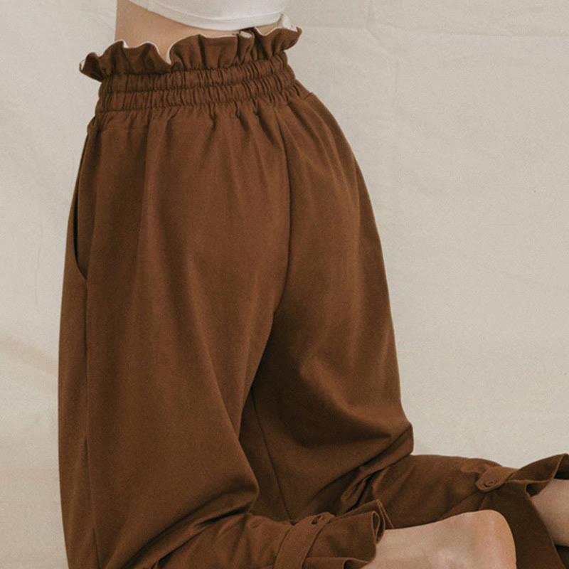 Pantaloni larghi casuali in spandex con fibbia Buddha Stones da donna con tasche - image 7