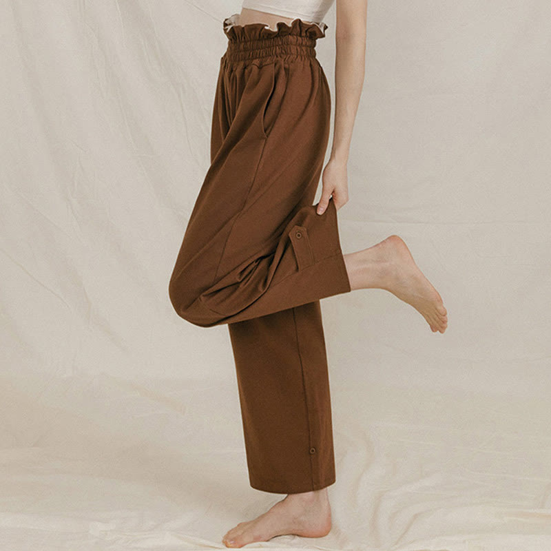 Pantaloni larghi casuali in spandex con fibbia Buddha Stones da donna con tasche - image 5