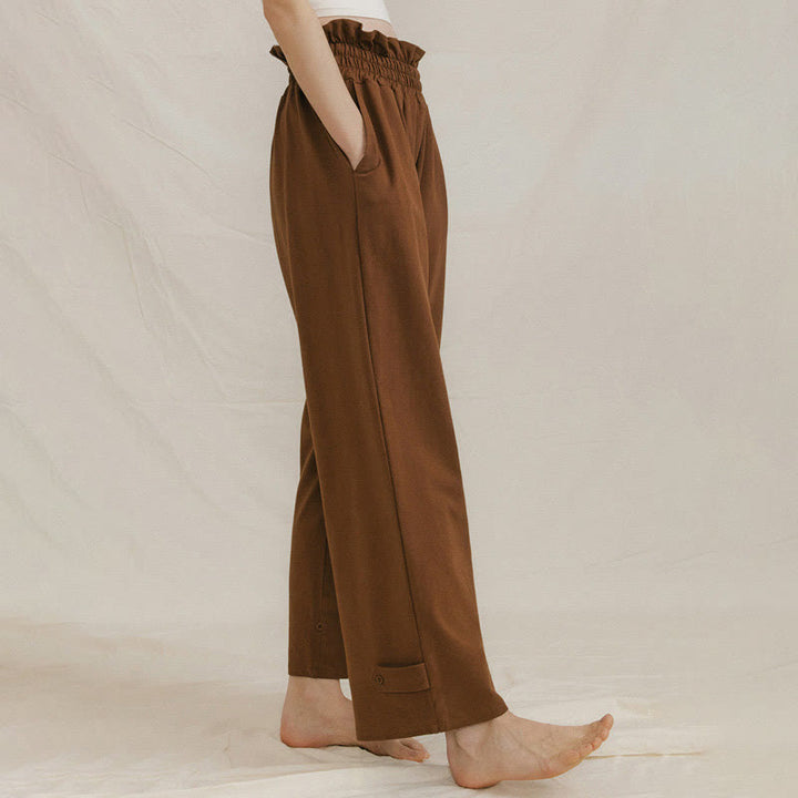 Pantaloni larghi casuali in spandex con fibbia Buddha Stones da donna con tasche - image 4