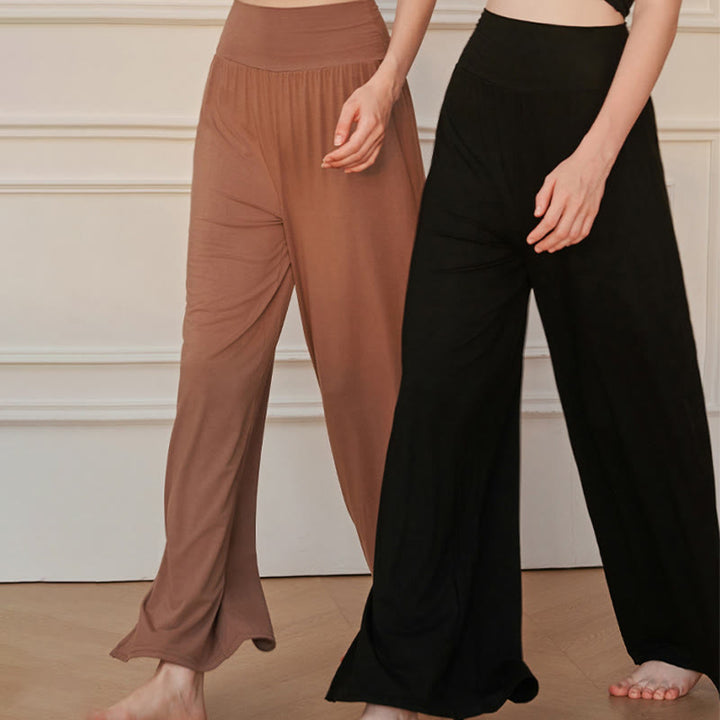 Pantaloni larghi da donna in cotone elasticizzato con vita alta e tinta unita casual Buddha Stones