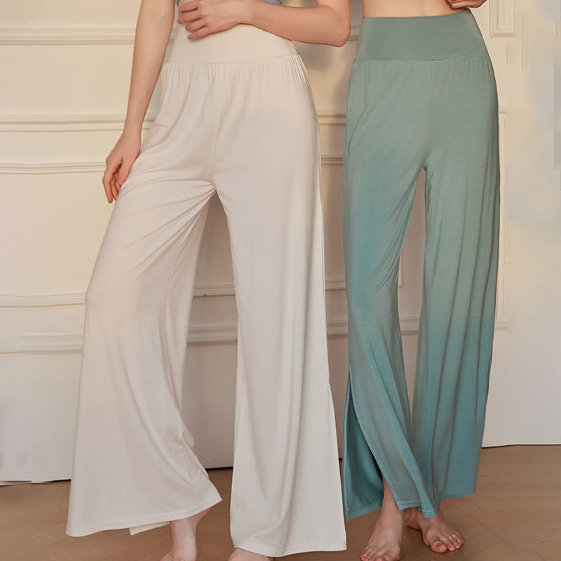 Pantaloni larghi da donna in cotone elasticizzato con vita alta e tinta unita casual Buddha Stones
