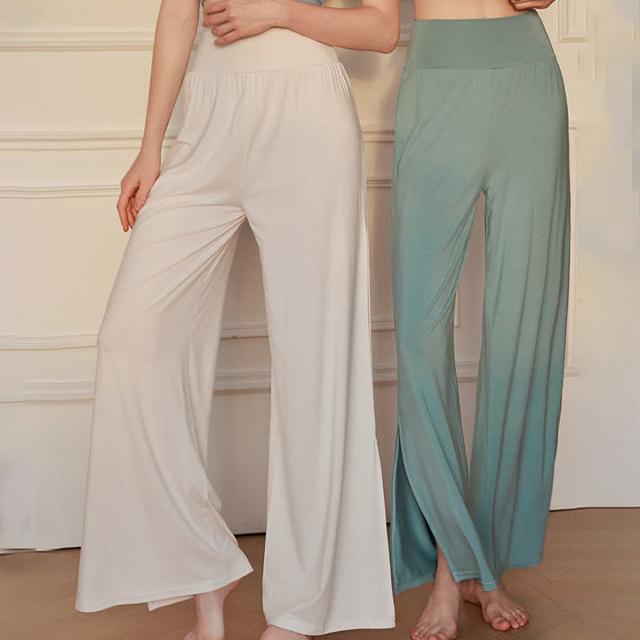 Pantaloni larghi da donna in cotone elasticizzato con vita alta e tinta unita casual Buddha Stones