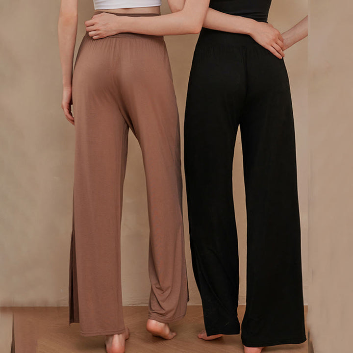 Pantaloni larghi da donna in cotone elasticizzato con vita alta e tinta unita casual Buddha Stones