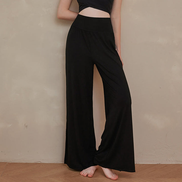 Pantaloni larghi da donna in cotone elasticizzato con vita alta e tinta unita casual Buddha Stones