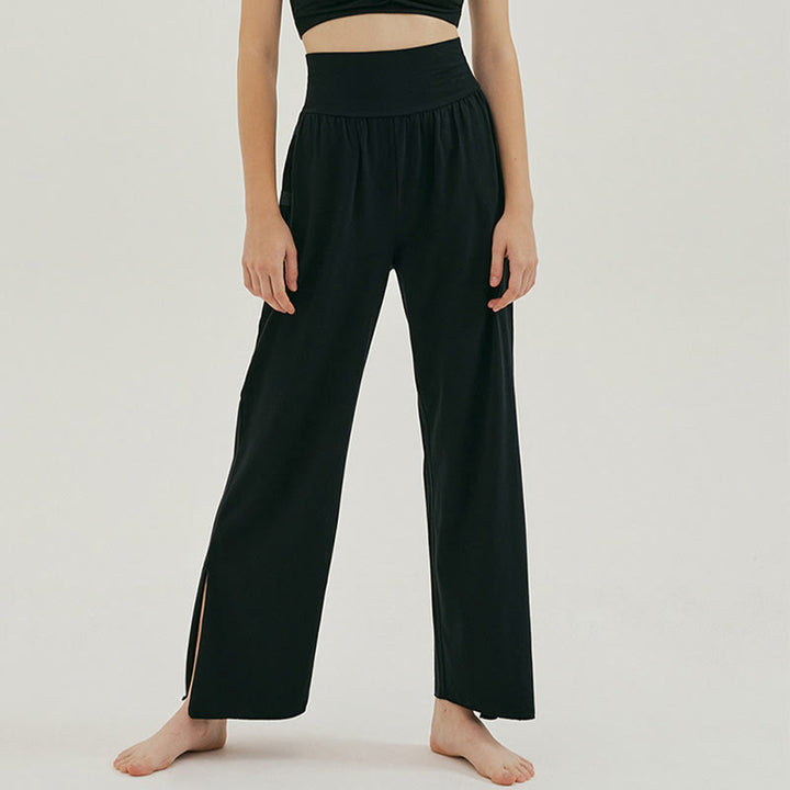 Pantaloni Leica da donna con tasche, casual, larghi, con orlo annodato, semplici, a vita alta, Buddha Stones - Nero - US4, UK/AU8, EU36 (L) - image 9
