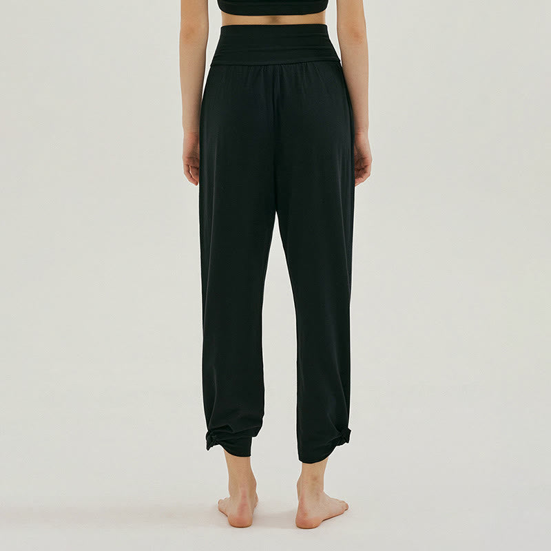 Pantaloni Leica da donna con tasche, casual, larghi, con orlo annodato, semplici, a vita alta, Buddha Stones - image 9