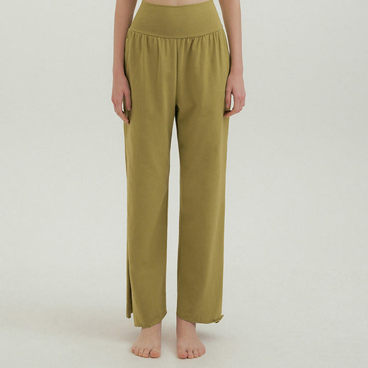 Pantaloni Leica da donna con tasche, casual, larghi, con orlo annodato, semplici, a vita alta, Buddha Stones - Verde oliva - US4, UK/AU8, EU36 (L) - image 38