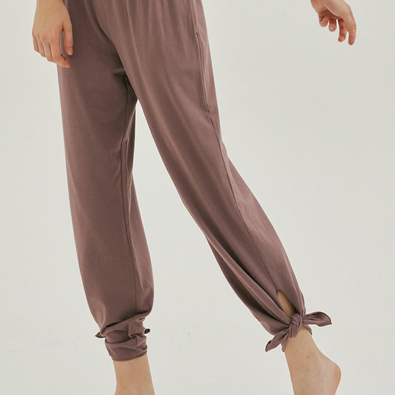Pantaloni Leica da donna con tasche, casual, larghi, con orlo annodato, semplici, a vita alta, Buddha Stones - image 33