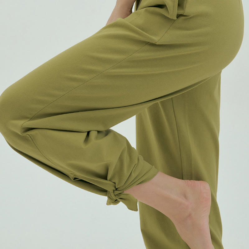 Pantaloni Leica da donna con tasche, casual, larghi, con orlo annodato, semplici, a vita alta, Buddha Stones - image 39