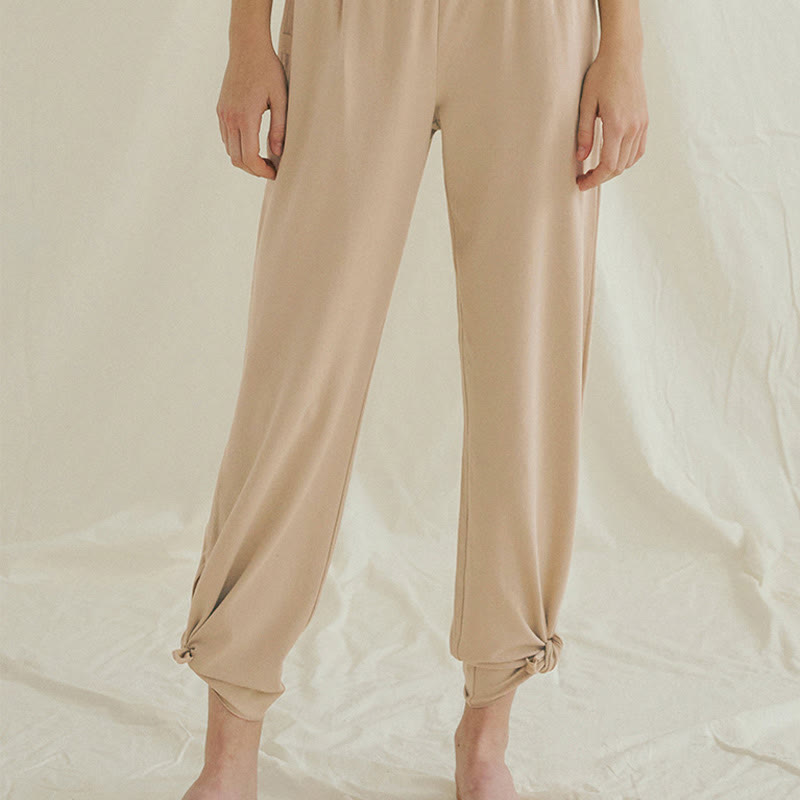 Pantaloni Leica da donna con tasche, casual, larghi, con orlo annodato, semplici, a vita alta, Buddha Stones - image 23