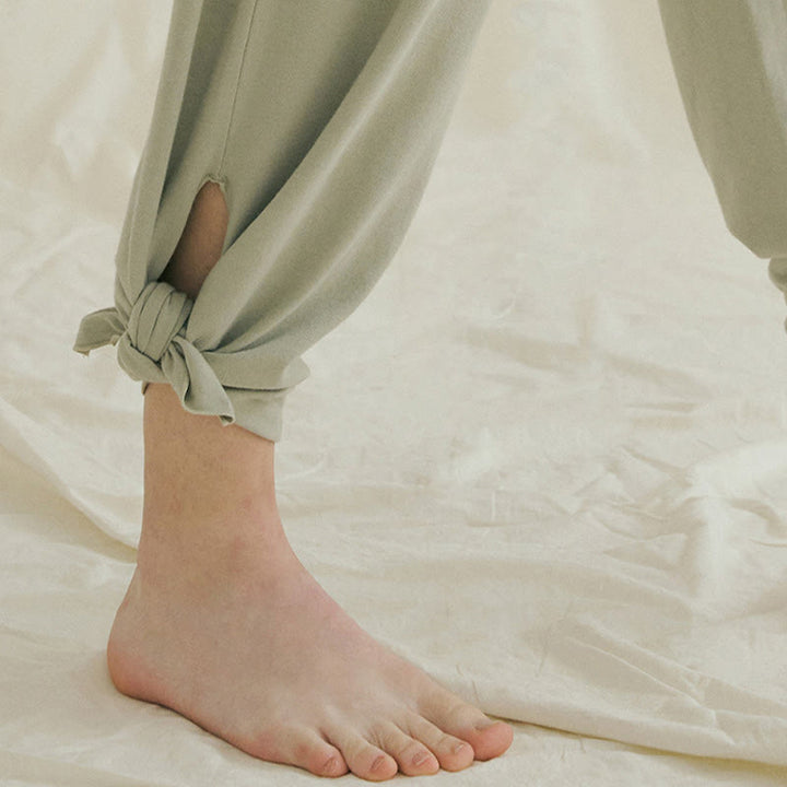 Pantaloni Leica da donna con tasche, casual, larghi, con orlo annodato, semplici, a vita alta, Buddha Stones - image 7