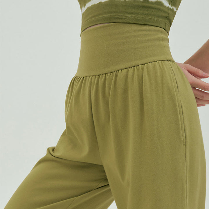 Pantaloni Leica da donna con tasche, casual, larghi, con orlo annodato, semplici, a vita alta, Buddha Stones - image 39