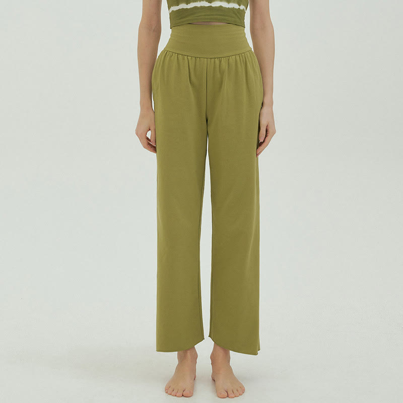 Pantaloni Leica da donna con tasche, casual, larghi, con orlo annodato, semplici, a vita alta, Buddha Stones - image 42