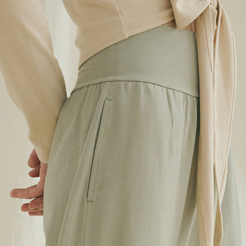 Pantaloni Leica da donna con tasche, casual, larghi, con orlo annodato, semplici, a vita alta, Buddha Stones - image 5