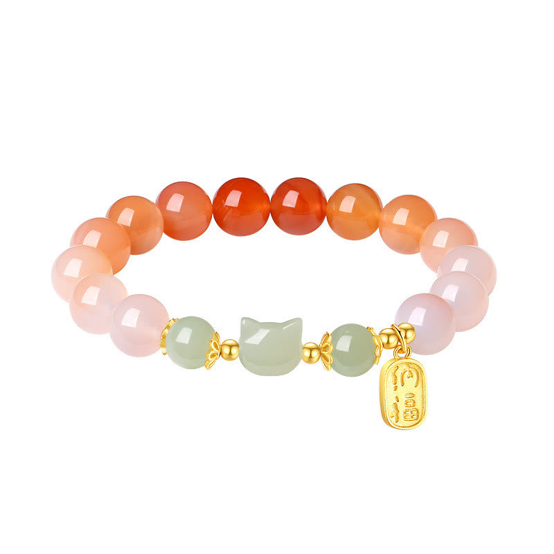 Braccialetto di fiducia in argento sterling 925 con agata rossa e giada Hetian, carattere Cat Fu, Buddha Stones - image 12