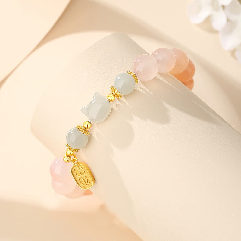 Braccialetto di fiducia in argento sterling 925 con agata rossa e giada Hetian, carattere Cat Fu, Buddha Stones - image 2