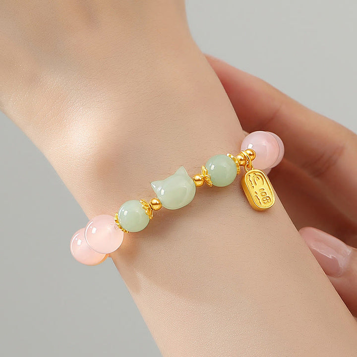 Braccialetto di fiducia in argento sterling 925 con agata rossa e giada Hetian, carattere Cat Fu, Buddha Stones - image 4