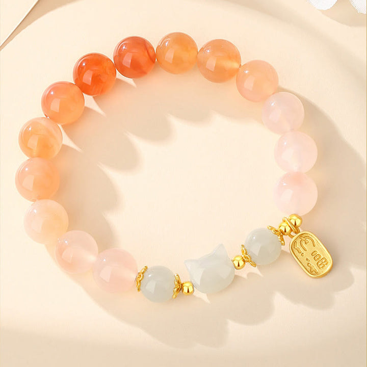 Braccialetto di fiducia in argento sterling 925 con agata rossa e giada Hetian, carattere Cat Fu, Buddha Stones - image 2