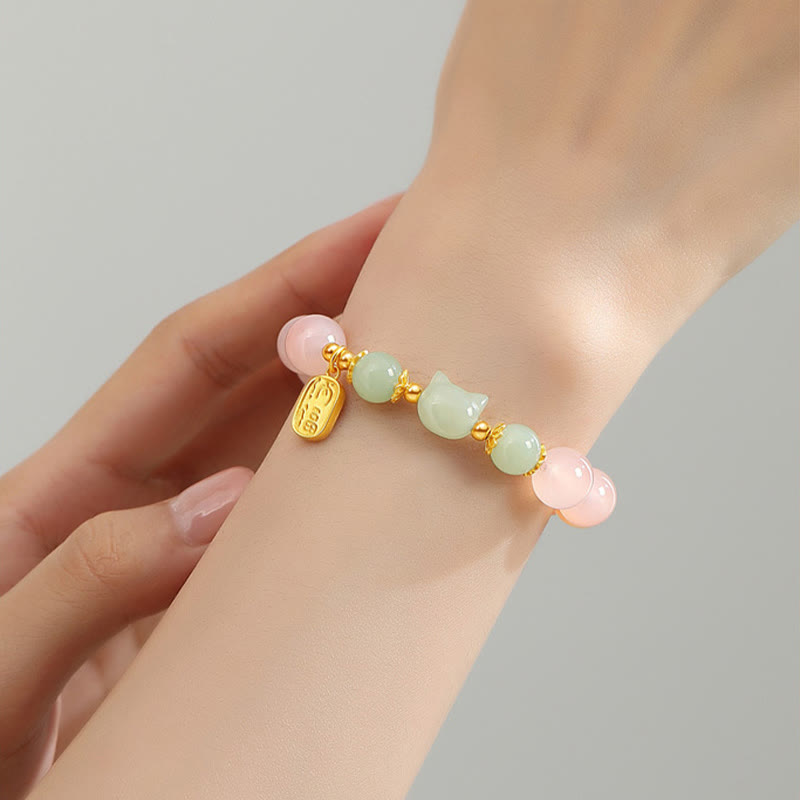 Braccialetto di fiducia in argento sterling 925 con agata rossa e giada Hetian, carattere Cat Fu, Buddha Stones - image 4