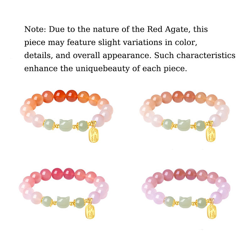 Braccialetto di fiducia in argento sterling 925 con agata rossa e giada Hetian, carattere Cat Fu, Buddha Stones - image 13