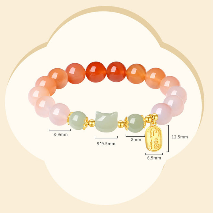 Braccialetto di fiducia in argento sterling 925 con agata rossa e giada Hetian, carattere Cat Fu, Buddha Stones - image 11