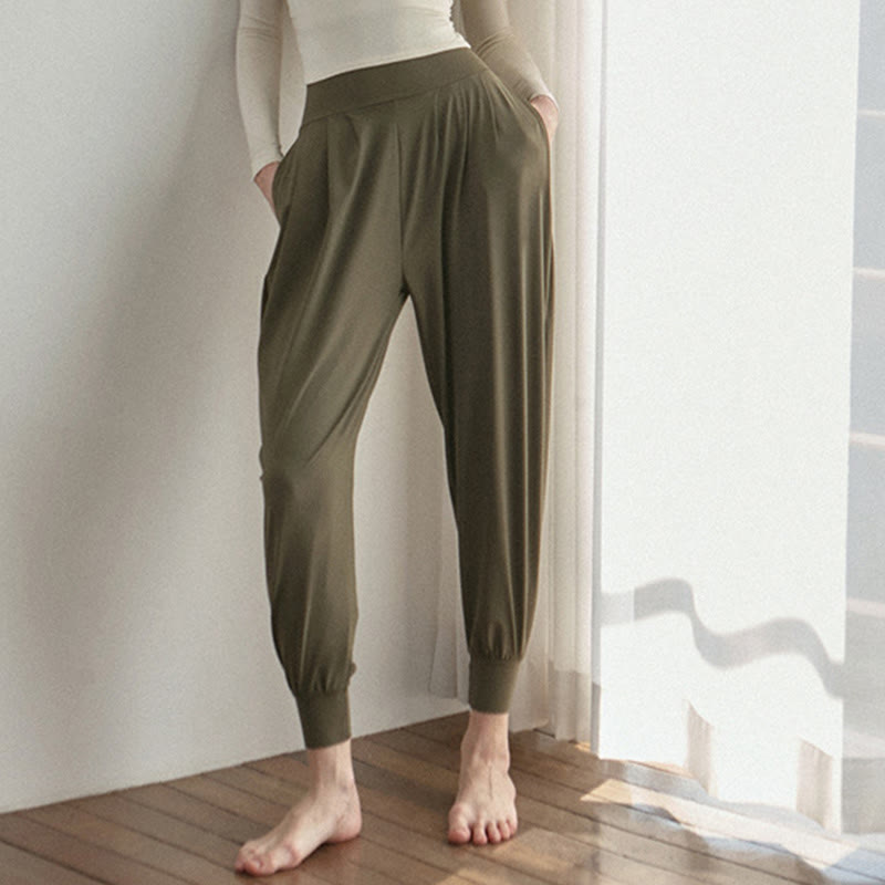 Pantaloni Leica da donna Buddha Stones Casual Plain a vita alta e asciugatura rapida con tasche - image 3