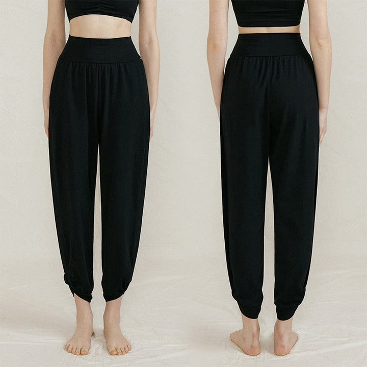 Pantaloni da donna in cotone a vita alta, casual, tinta unita, con pieghe laterali, ad asciugatura rapida, con tasche, Buddha Stones - image 14