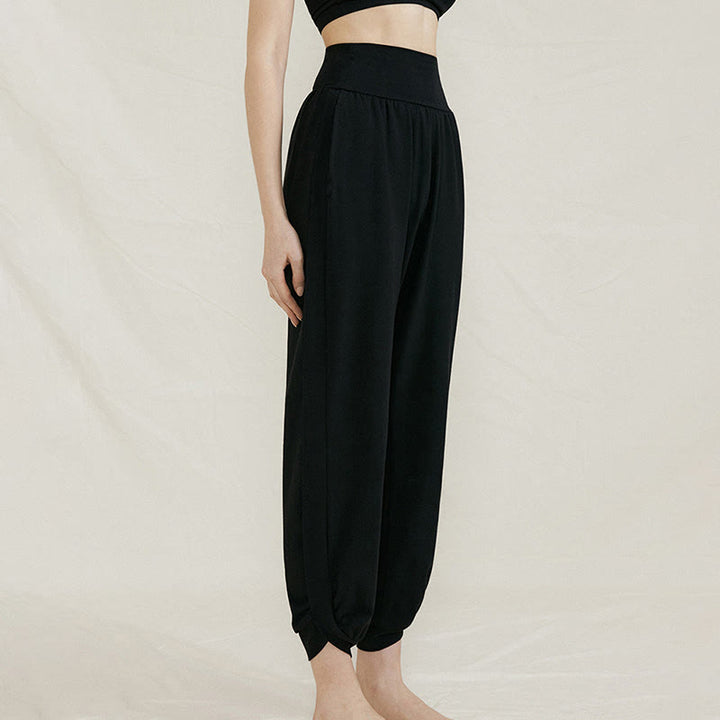 Pantaloni da donna in cotone a vita alta, casual, tinta unita, con pieghe laterali, ad asciugatura rapida, con tasche, Buddha Stones - image 17