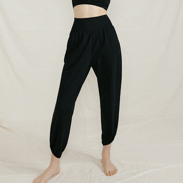 Pantaloni da donna in cotone a vita alta, casual, tinta unita, con pieghe laterali, ad asciugatura rapida, con tasche, Buddha Stones - image 17