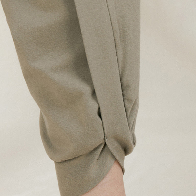 Pantaloni da donna in cotone a vita alta, casual, tinta unita, con pieghe laterali, ad asciugatura rapida, con tasche, Buddha Stones - image 10