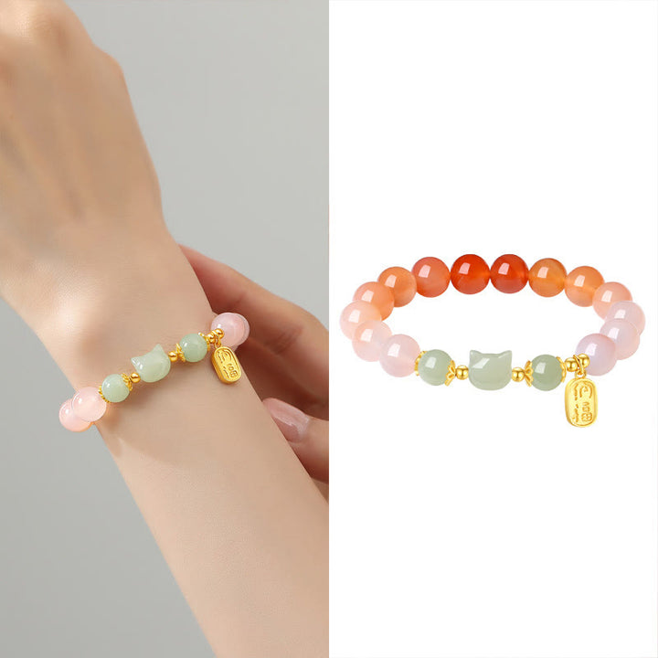 Braccialetto di fiducia in argento sterling 925 con agata rossa e giada Hetian, carattere Cat Fu, Buddha Stones - image 10
