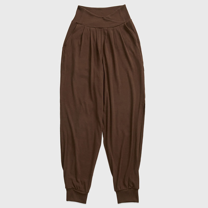 Pantaloni casual da donna in spandex con tasche, con orlo a fessura e filettature semplici Buddha Stones - Marrone sella - US6, UK/AU10, EU38 (XL) - image 11